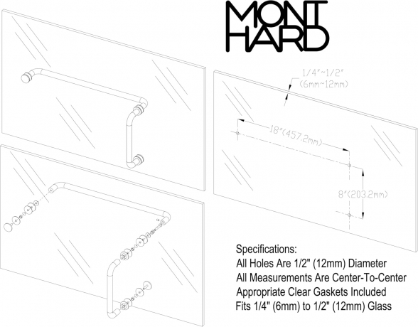Mont Hard Shower Door Pull Handle & Towel Bar Combo